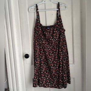 Old Navy Floral Black Dress with Red and Green Accents